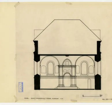 Bykhaw, synagogue (reconstruction), cross-section, 1:100