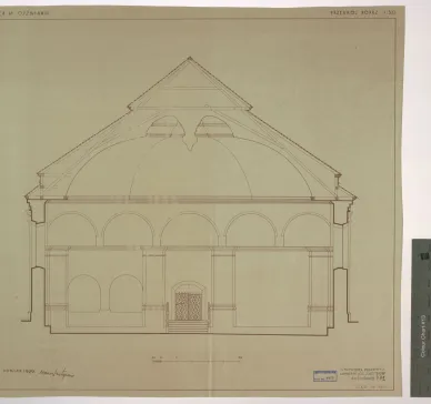 Synagogue in Ashmyany. Cross-section. 1:50