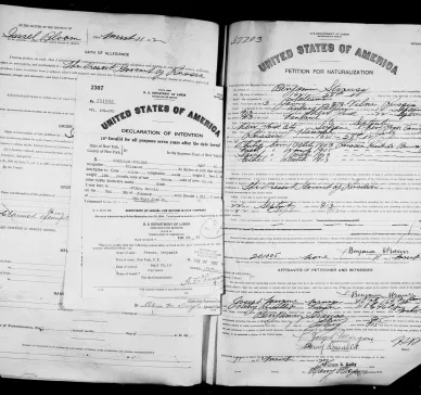 Excerpt of the list of passengers of the ship SS Finland from Antwerp, mentioning Harvey Sohnen’s grandfather Beniamin Strashunski (Benjamin Strauss) (1913). Excerpt of the list of passengers of the ship SS Carmania, mentioning Harvey Sohnen’s grandmother Henja Straschunska and her children Fiszel, Faiwel, Sara and Ettel , as well as her younger brother Efroim Owseizik (1921). (Note: Sara’s name was written as Lora by a clerical error. Also, Efroim was  identified as a friend although he was Henja’s brother