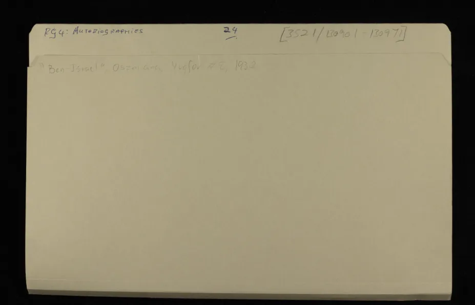 Manuscript of the autobiography of Ben Israel (pseudonym of Pejsach Kozłowski) from Ashmyany. 70 pages. Part of the YIVO project “Autobiographies of Jewish Youth in Poland”.